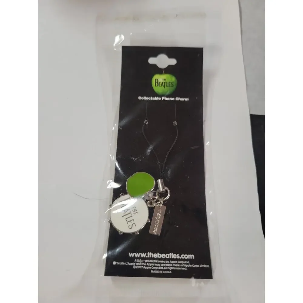 The Beatles White Drum Logo & Green Apple (2007) Cell Phone Charm Keychain